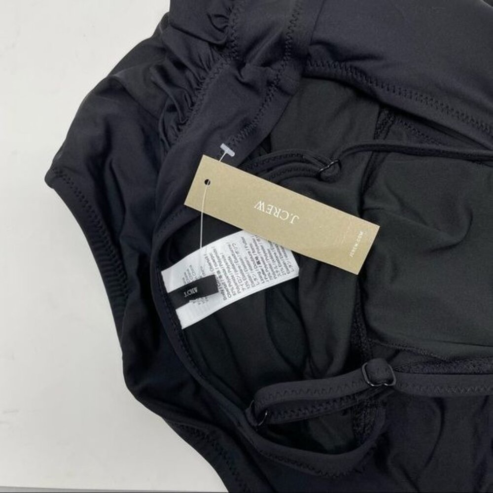 J. Crew Long Torso Ruffle Deep V One Piece Swimsuit Size 0 Black NWT - Picture 4 of 4